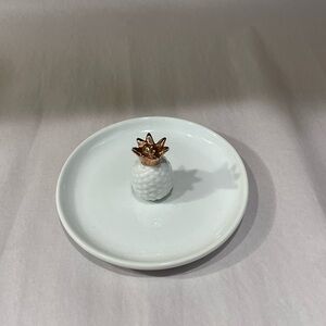 Threshold Target White Porcelain Trinket Tray Dish Jewelry Gold Topped Pineapple